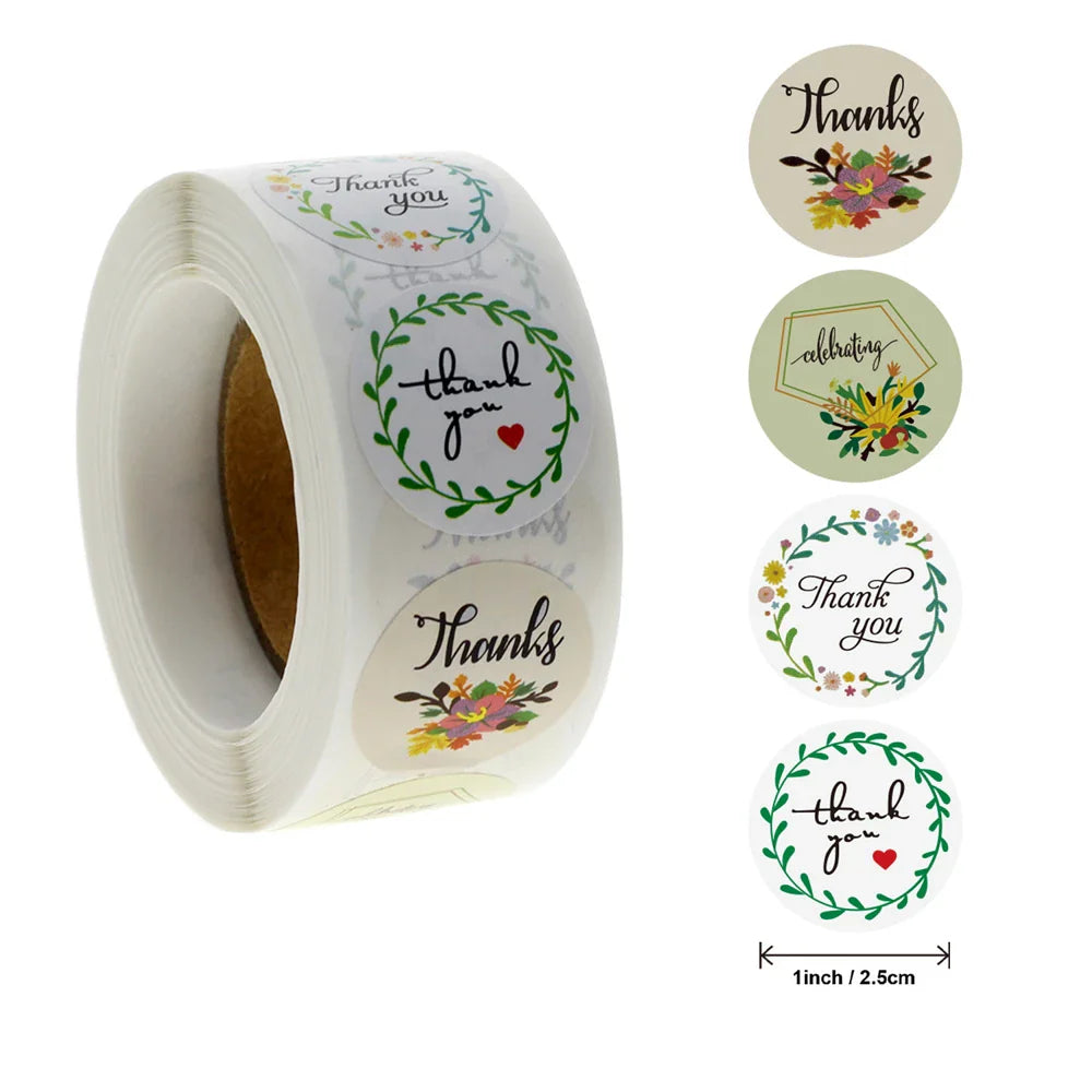 500pcs/roll Thank You Stickers Flower Pattern Party Wedding Decoration Gift Envelope Seal Labels Scrapbooking Stickers (ONLINE ORDER ONLY)