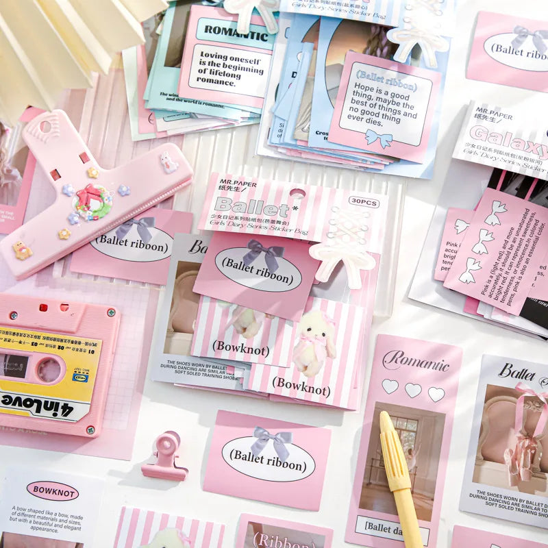 30Pcs Korean Ins Cute Girl Heart Scrapbooking Stickers Hand Account Idol Card Album DIY Phone Deco Material Stationery Sticker (ONLINE ORDER ONLY)