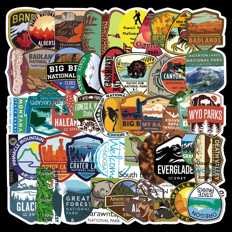 50Pcs National Park Cartoon Stickers For Suitcase Skateboard Laptop Luggage Fridge Phone Car Styling Decal Sticker (ONLINE ORDER ONLY)