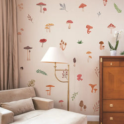Cartoon Cute Mushroom Grass Leaves Wall Sticker Kids Room Wall Art Decoration for Bedroom Wall Decals Living Room DIY Waterproof (Online Order Only)