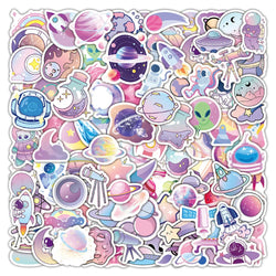 Cute Cartoon Purple Planet Stickers - Starry Sky Graffiti Decals for Kids Scrapbook Wall 10/30/50/100pcs (Online Order Only)