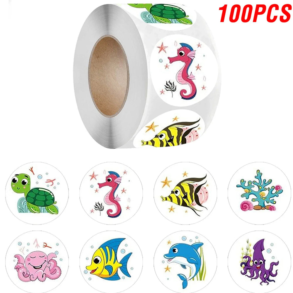 100-500pcs Ocean Kids Birthday Stickers Under The Sea Animal Reward Sticker DIY Gift Decoration Label Stationery (ONLINE ORDER ONLY)