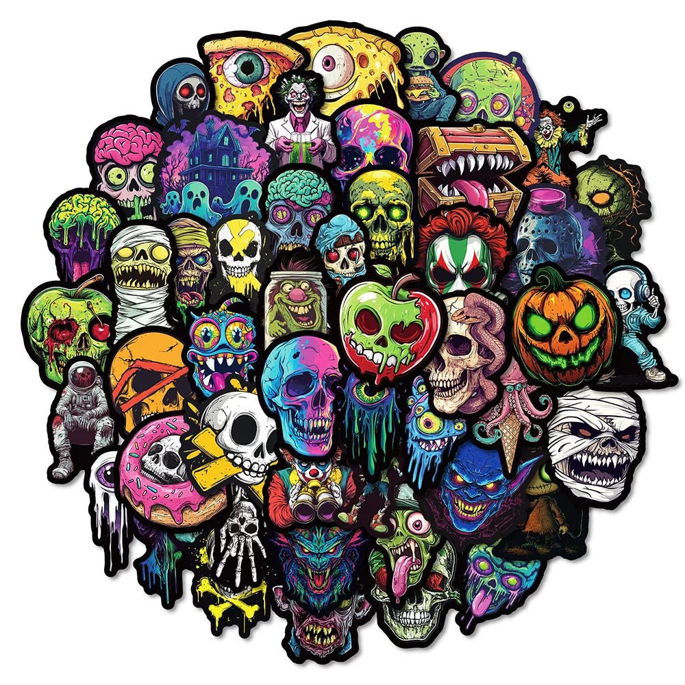 Horror Skull Stickers Waterproof Decals for Skateboard Laptop Fridge Motorcycle (Online Order Only)