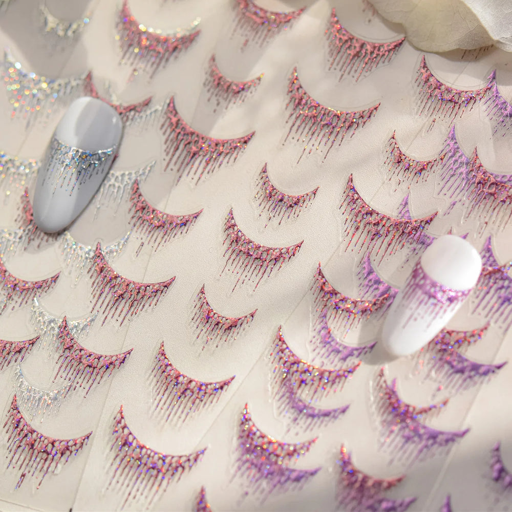French Romantic Tassel Crescent Moon Laser Charming Gold Silver Arc Self Adhesive Nail Art Stickers Hot Stamping Manicure Decals (Online Order Only)