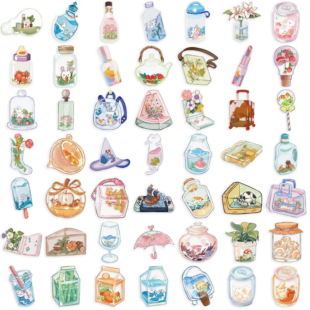 50pcs Clear Glass Flowers Plants and Animals PET Sticker Aesthetic Decoration Scrapbooking Stationery School Supplies Stickers (ONLINE ORDER ONLY)