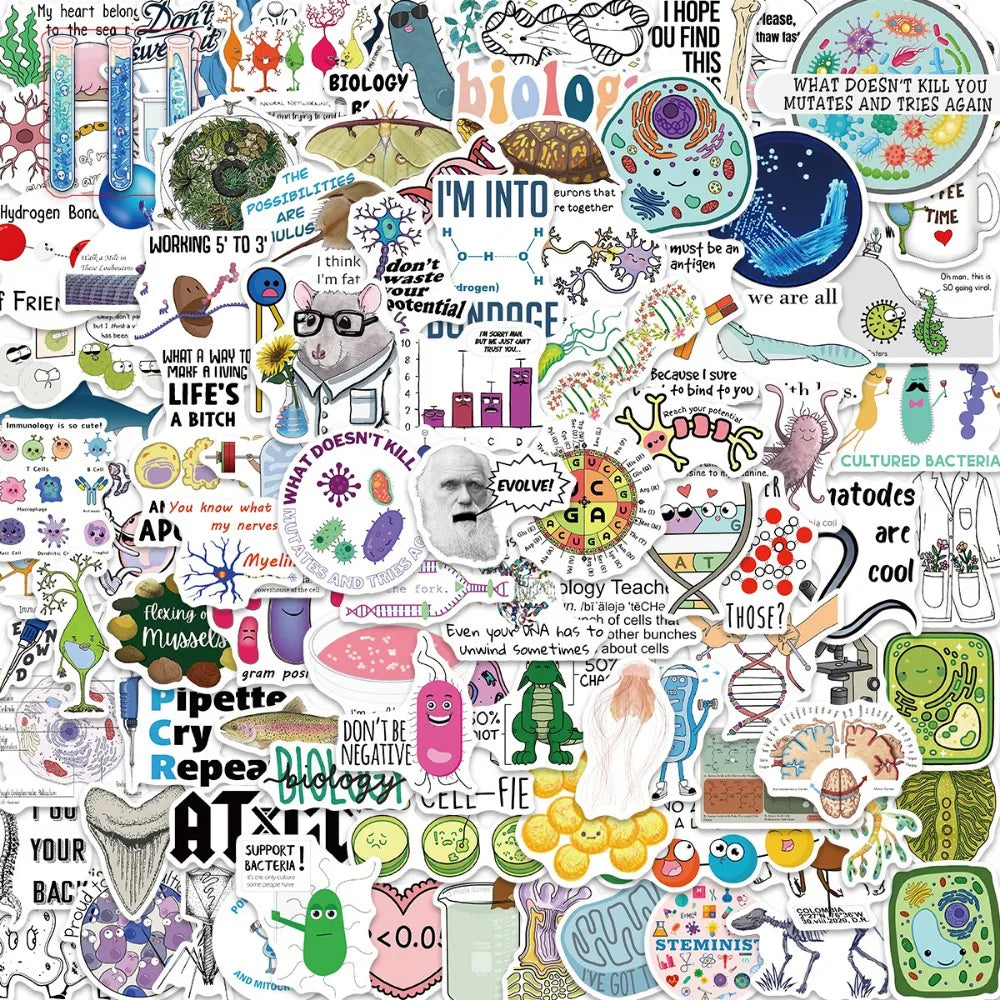 50/100Pcs Cartoon Interesting Chemical Biology Graffiti Stickers Decoration Guitar Notebook Luggage DIY Waterproof Wholesale (ONLINE ORDER ONLY)