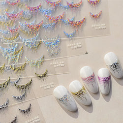 French Romantic Tassel Crescent Moon Laser Charming Gold Silver Arc Self Adhesive Nail Art Stickers Hot Stamping Manicure Decals (Online Order Only)