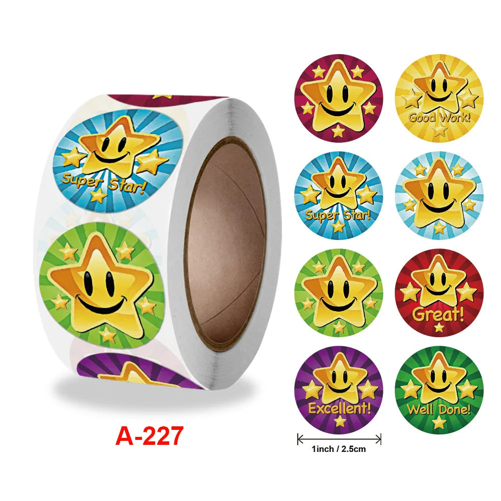 500 Pcs/Roll English Cartoon Animal Stickers Teacher Reward Students Stickers Self-adhesive Stationery Stickers (Online Order Only)