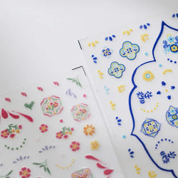 Pink Blue Yellow Embroidery Totems Geometric Floral Pattern Flower 5D Embossed Nail Art Stickers Bohemian Style Manicure Decals (ONLINE ORDER ONLY)