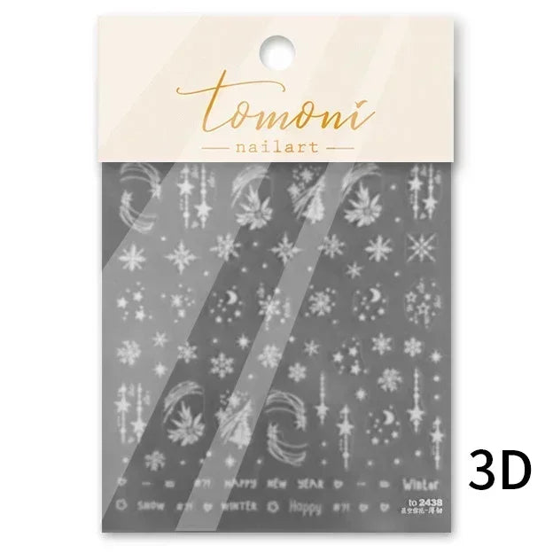 Bronzing Jelly Laser Snowflake Christmas Hot 5D Soft Embossed Relief Self Adhesive Nail Art Decoration Sticker 3D Manicure Decal (ONLINE ORDER ONLY)