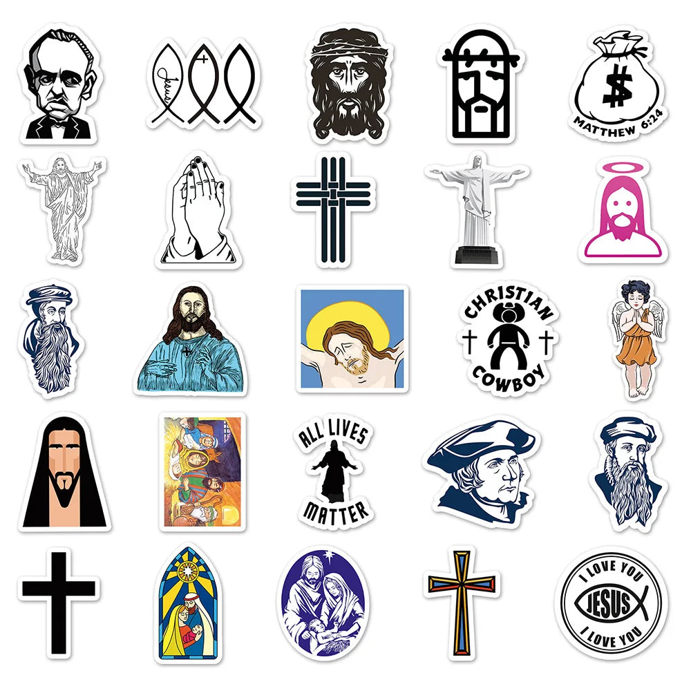 10/30/50pcs Christians Religion Jesus Graffiti Stickers Cartoon Decals Laptop Notebook Scrapbook Wall Decoration Sticker Kid Toy (Online Order Only)