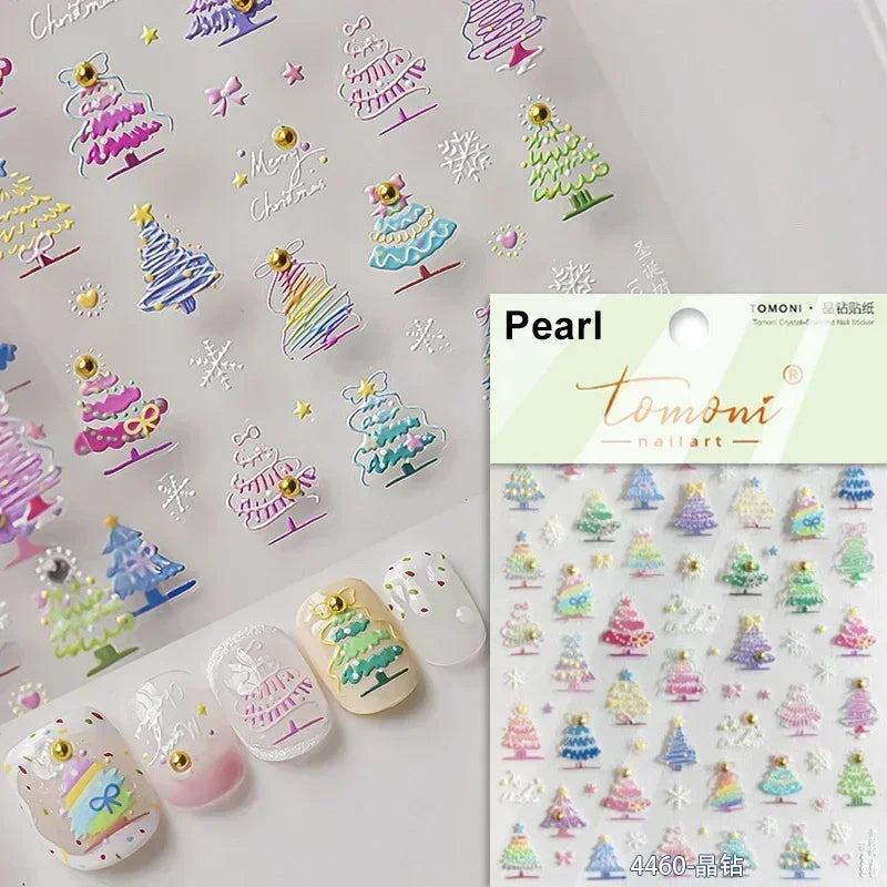 Snowman Apple Stars Gift Bell Snowflake Christmas Tree 3D Jelly Self Adhesive Nail Art Stickers Santa Claus Xmas Manicure Decals (ONLINE ORDER ONLY)