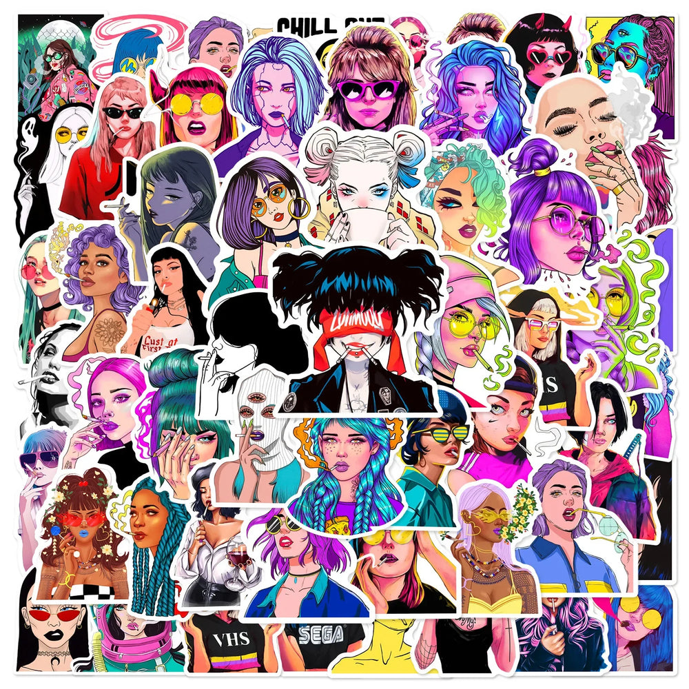 50pcs Punk Girl Graffiti Stickers for Helmets, Walls, DIY Decoration Wholesale (Online Order Only)
