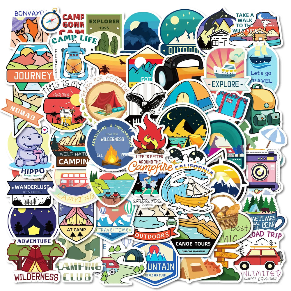 50Pcs Cartoon Travel Scenery Stickers for Helmet, Wall, DIY Decor (ONLINE ORDER ONLY)