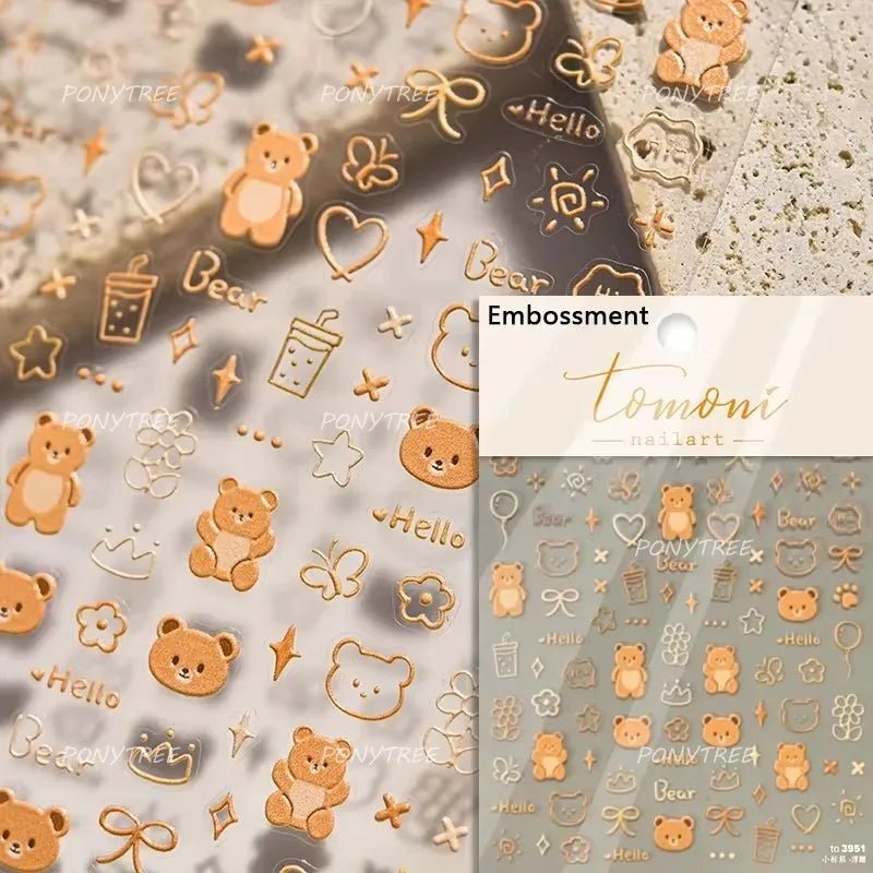 Charm Retro Bear Candy Cake Bowknot Rabbit Bunny Strawberry Footprint Muffin 3D Adhesive Nail Art Stickers Chic Manicure Decals (ONLINE ORDER ONLY)