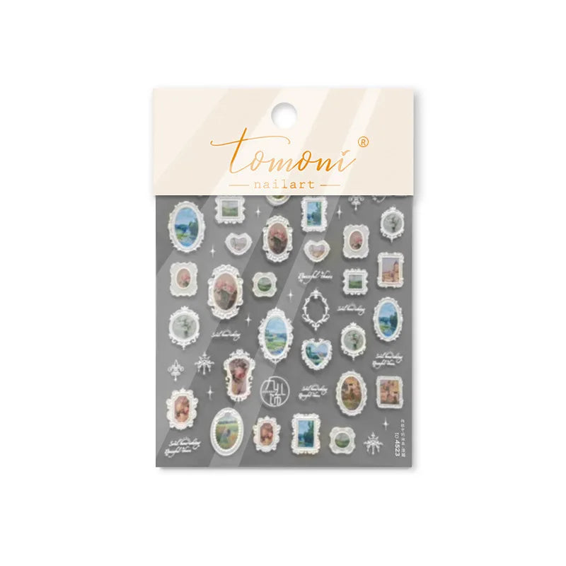 Retro Rose Gold Silver Totem Picture Photo Frame Flower 5D Self Adhesive Nail Art Stickers 5D Shiny Rhinestone Manicure Decals (ONLINE ORDER ONLY)
