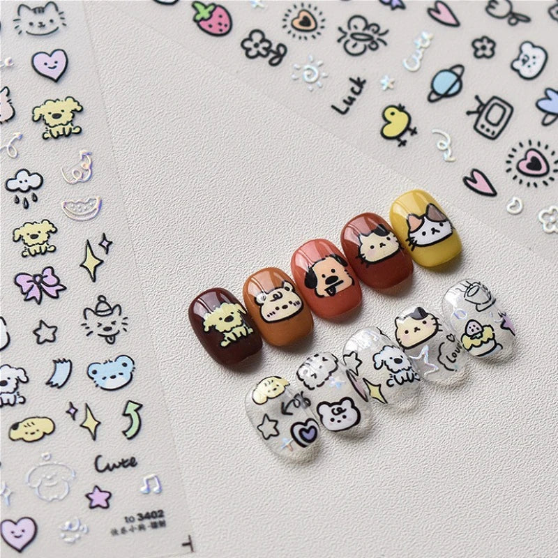 Line Cat Dog Bear Rabbit Chicken Animals Apple Cherry Cake Bowknot Butterfly Balloon Rainbow Nail Art Stickers Manicure Decals (ONLINE ORDER ONLY)