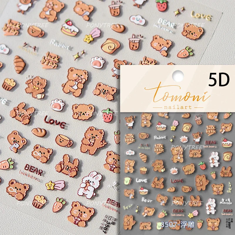 Bear Star Bowknot  Duck Cherry House Mini Flower Butterfly Line Bow Tie Apple Gird Cute Chic Nail Art Stickers Manicure Decals (ONLINE ORDER ONLY)