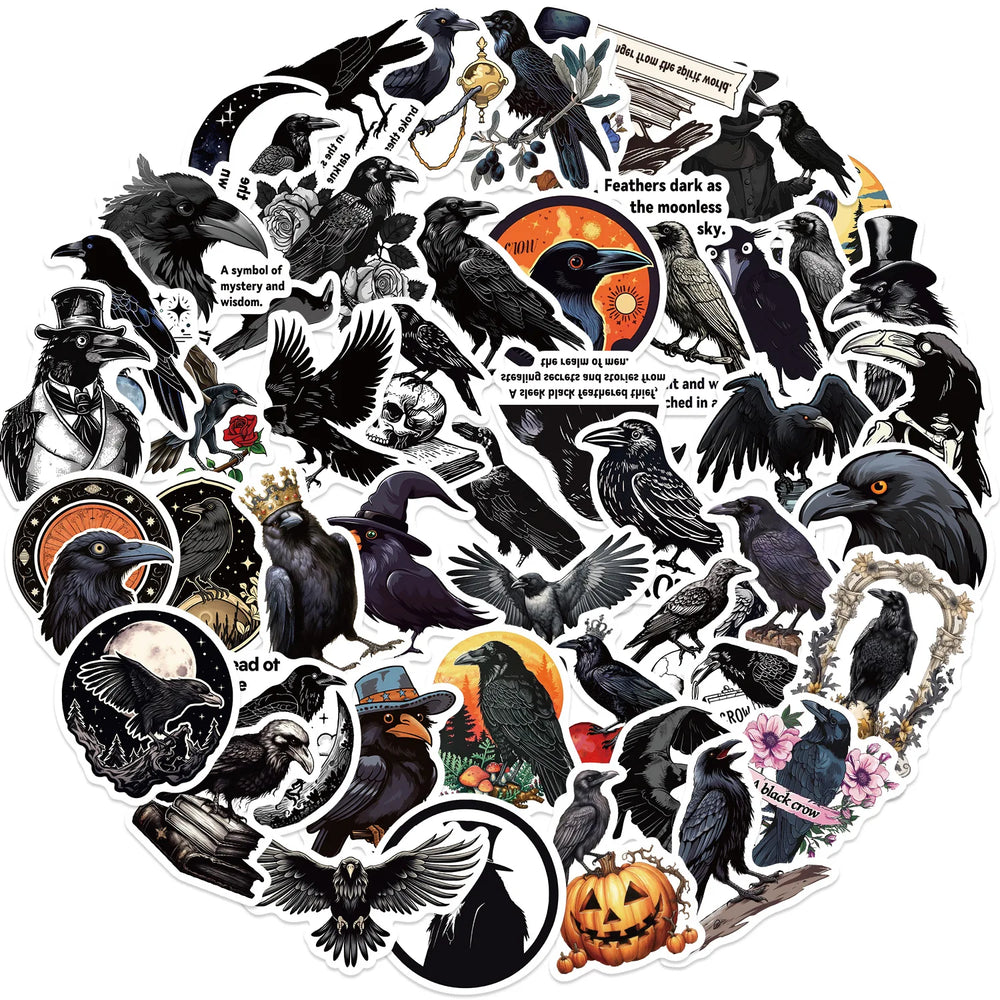Raven Cartoon Stickers: 10/30/50PCS Black Bird Decals for Laptop, Phone, Car, Scrapbook (Online Order Only)