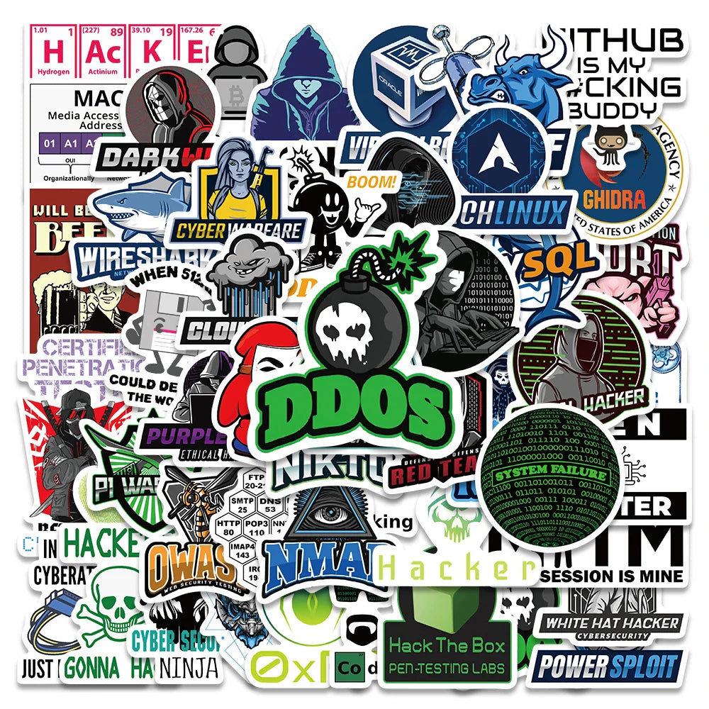 50PCS Hacker Programming Stickers for Laptop, Skateboard, Luggage, Motorcycle, Helmet, Car (Online Order Only)