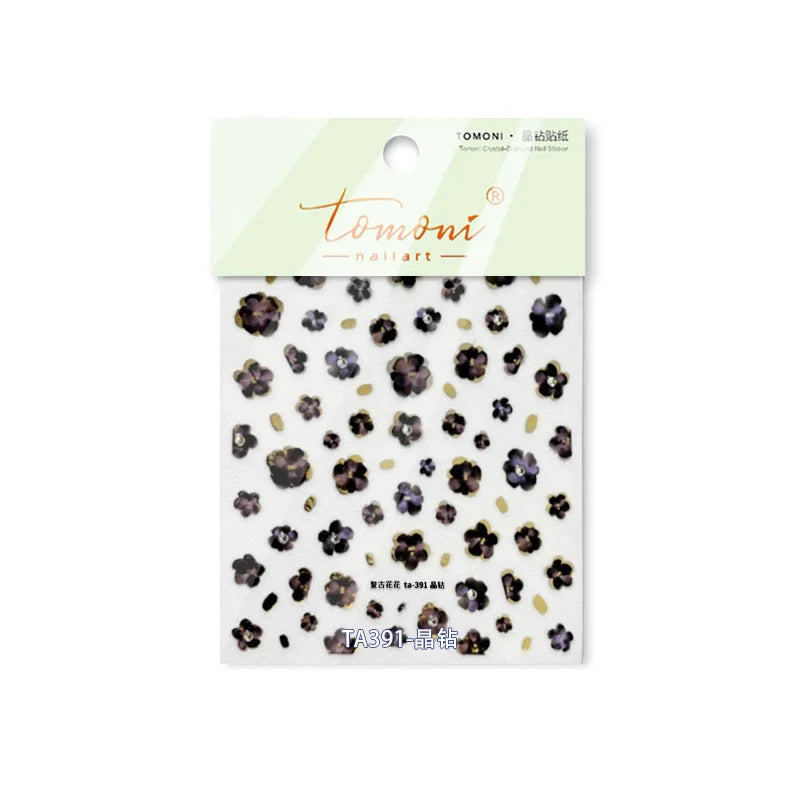 Retro Flowers Petal Pearl Rhinestones Halo Dyeing Chic Daisy Vintage Gold Foil  Floral Designs Nail Art Stickers Manicure Decals (ONLINE ORDER ONLY)