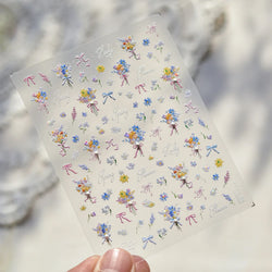 Cute Spring Flowers Purple Blue White Bowknot Rose Garden Daisy 5D Soft Embossed Relief Adhesive Nail Art Sticker Manicure Decal (ONLINE ORDER ONLY)