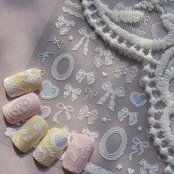 Retro Lace Gird Bowknot Love Heart Flower Leaves Fabric Art Photo Frame Embossed Self Adhesive Nail Art Stickers Manicure Decals (ONLINE ORDER ONLY)