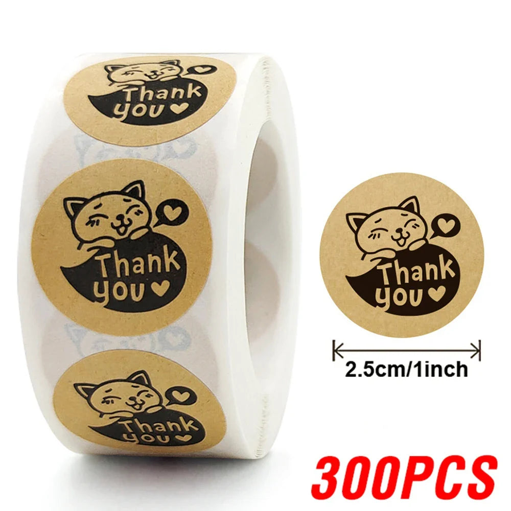100-500pcs Thank You Cats Stickers For Kids Reward Stickers Thanksgiving Labels Toys 6 Beautiful Designs Stationery stickers (ONLINE ORDER ONLY)