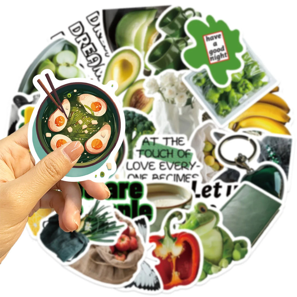 30Pcs Green Vegetables and Fruits Stickers Cute DIY Toy Gift Graffiti Decal Phone Luggage Laptop Scrapbook Waterproof Sticker (ONLINE ORDER ONLY)