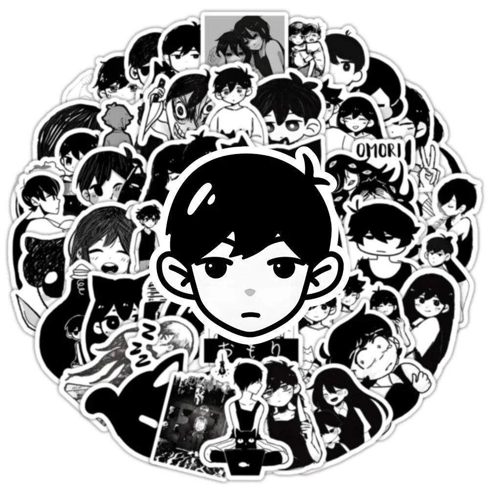 10/30/50pcs Black White Game Omori Graffiti Stickers Decals DIY Skateboard Laptop Motorcycle Luggage Car Bike Waterproof Sticker (ONLINE ORDER ONLY)