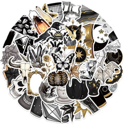 Cartoon Gothic Black Gold Stickers for Suitcase, Skateboard, Laptop, Luggage, Fridge, Phone, Car - 10/30/50 Pcs (ONLINE ORDER ONLY)