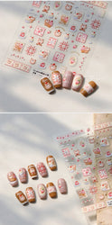 Sweet Dessert Cute Bear Cake Apple Flower Strawberry Jam Lace Line Bear Footprints Adhesive Nail Art Stickers Manicure Decals (ONLINE ORDER ONLY)