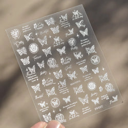 Flower Bowknot Butterfly Plant Leaf English Letter Rose Hand Drawn Embossed Relief Self Adhesive Nail Art Sticker Manicure Decal (ONLINE ORDER ONLY)