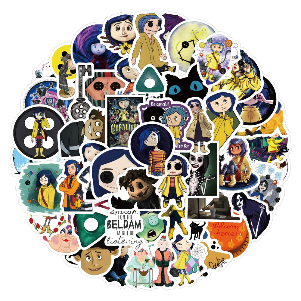 10/30/60PCS Coraline & the Secret Door Stickers Horror Film Sticker Scrapbook DIY Laptop Guitar Car Bike Skateboard Graffiti Toy (Online Order Only)