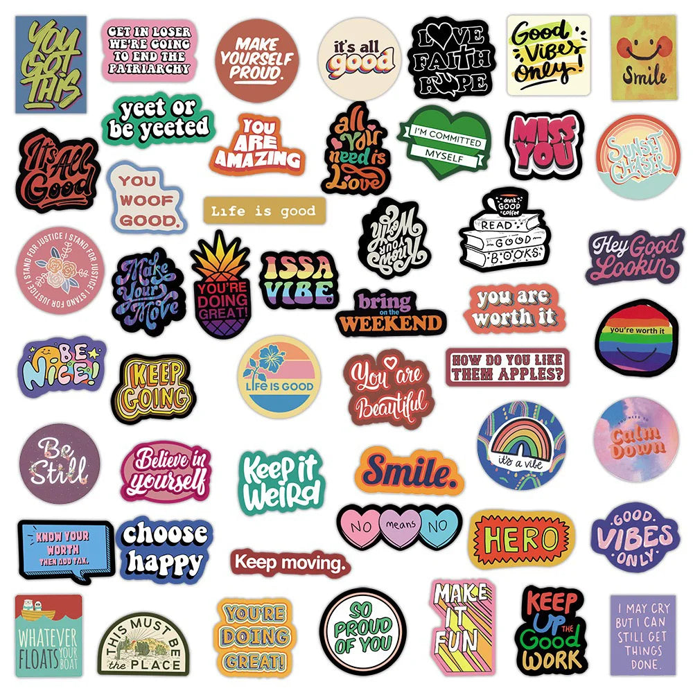 10/30/50PCS Inspirational Text Positive Stickers DIY Diary Phone Laptop Luggage Skateboard Graffiti Decals Fun for Kid Toys Gift (ONLINE ORDER ONLY)
