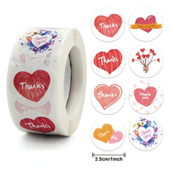 500pcs/roll Heart Stickers Thank You Stickers For Business Merci Packaging Stickers Rolling Love For Packaging Decoration (ONLINE ORDER ONLY)