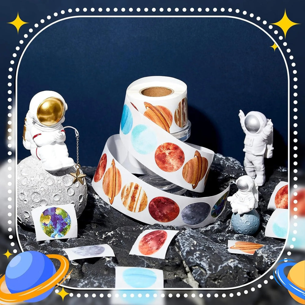 500Pcs /1 Rolls 2.5cm/1inch Cartoon Starry Sky Planet Circle Sticker Decoration Gift Box Sticker Label Stationery Sticker (ONLINE ORDER ONLY)