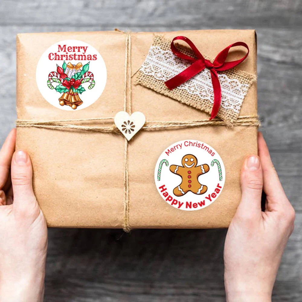100-500pcs Merry Christmas Sticker , Round Adhesive Decoration Sticker for Cards Envelope Seal Xmas Gift Wraps Box Bags (ONLINE ORDER ONLY)