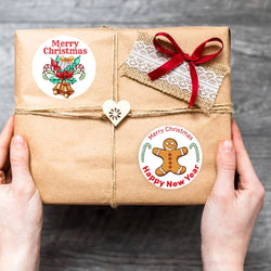 100-500pcs Merry Christmas Sticker , Round Adhesive Decoration Sticker for Cards Envelope Seal Xmas Gift Wraps Box Bags (ONLINE ORDER ONLY)
