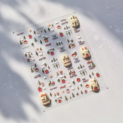 Snowman Tree House Cedar White Pine Forest Warm Winter Cloud Self Adhesive Nail Art Stickers Snowflake Star Snow Manicure Decals (ONLINE ORDER ONLY)