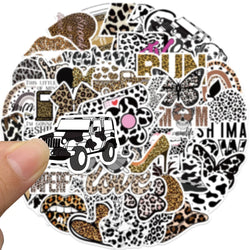 50Pcs Fashion Sexy Leopard Print Animal Sticker Irregular Phone Computer Luggage Motorcycle Helmet Decorative Sticker Decal (Online Order Only)
