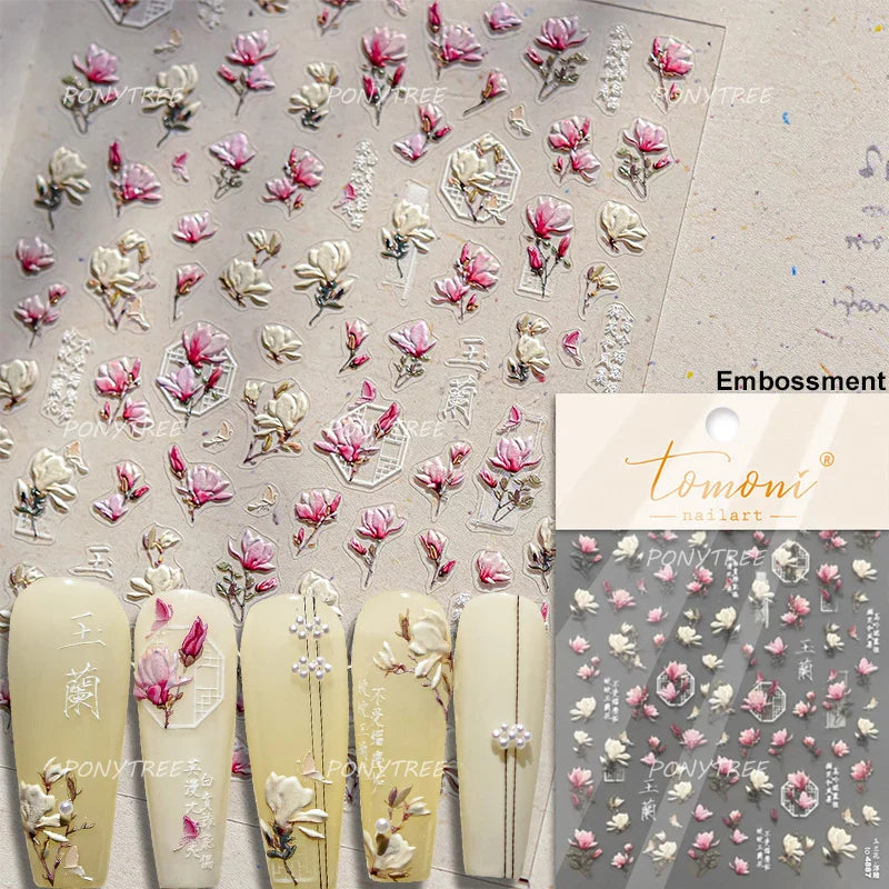 Petal Numerous Flowers Luxuriant Plant Garden Yellow Stamen Charming 5D Soft Relief Adhesive Nail Art Sticker 3D Manicure Decals (ONLINE ORDER ONLY)