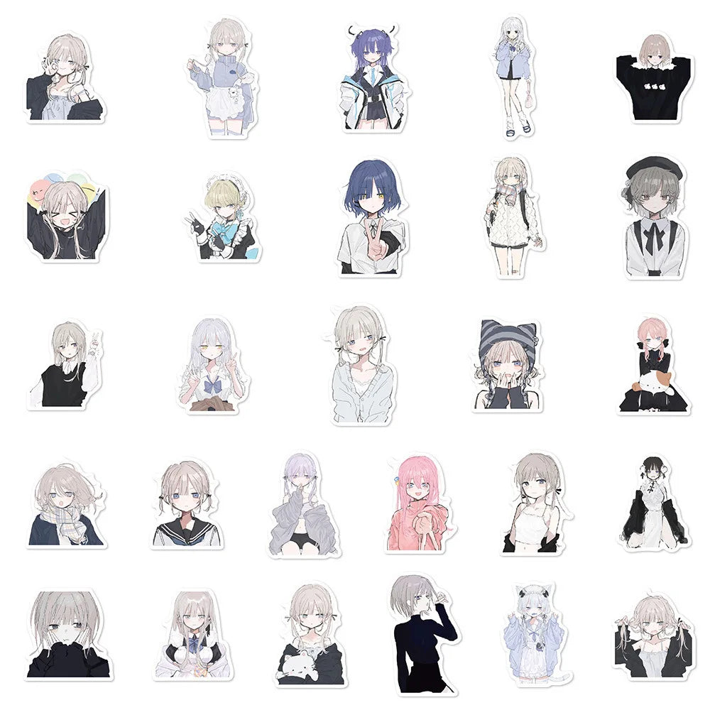 10/30/56PCS Morbid Girl Stickers Cute ACG Girl Cartoon Sticker Scrapbook Luggage Laptop Phone Car Bike Skateboard Decals Toy (Online Order Only)
