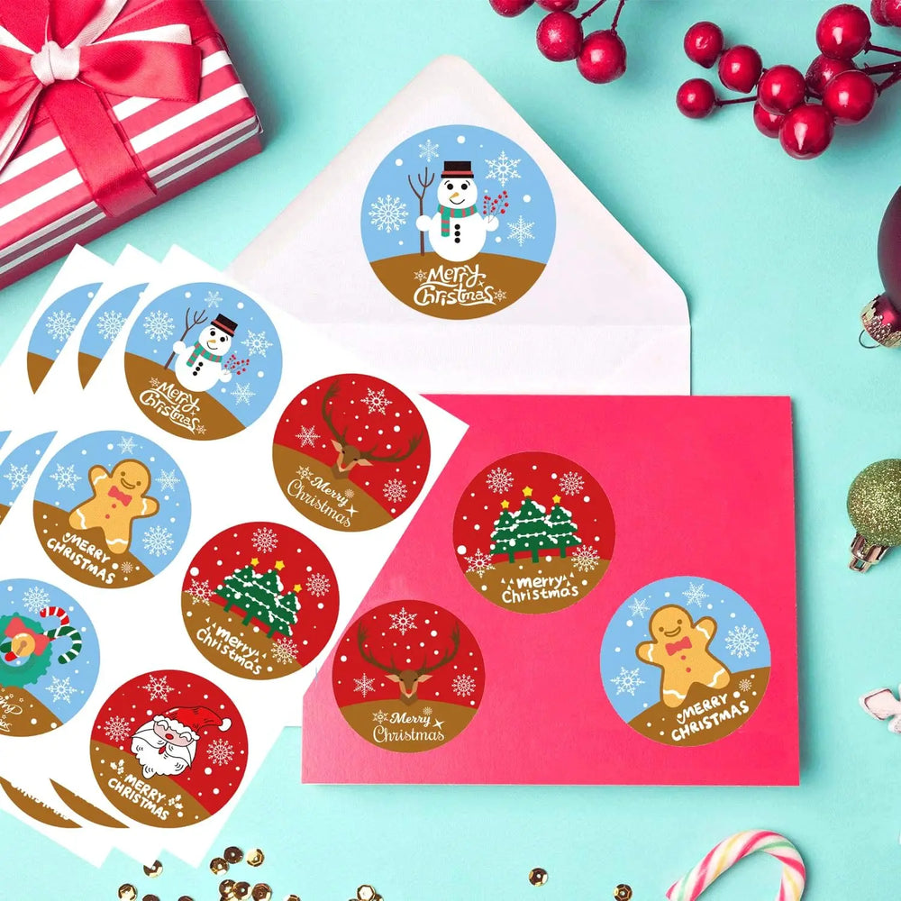 300 Pcs Merry Christmas Stickers 2Inch Tree Santa Clause Snowman Deer Gift Tag Sticker Christmas Gift Labels Holiday Present (Online Order Only)