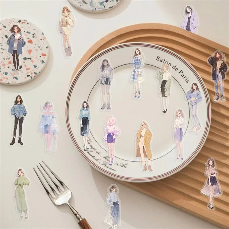 50PCS Kawaii Fashion Girl PET Sticky Sticker Aesthetic Korean Stationery DIY Decoration Scrapbooking School Supplies for Kids (ONLINE ORDER ONLY)