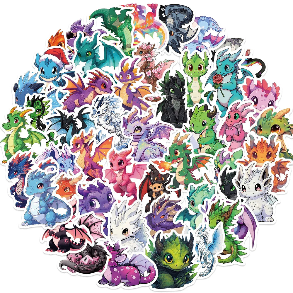 50pcs Cute Dragon Stickers for Scrapbooking, Laptop, Luggage, Car Decoration (Online Order Only)