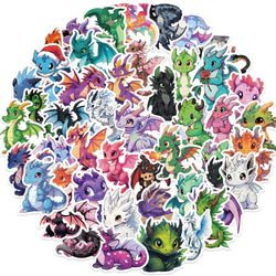 50pcs Cute Dragon Stickers for Scrapbooking, Laptop, Luggage, Car Decoration (Online Order Only)
