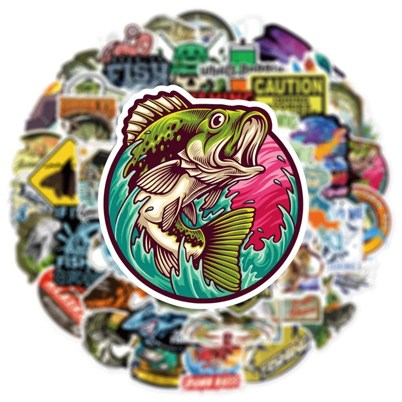 10/30/50PCS Cartoon Fishing Sticker Aesthetic PVC Children's Korean Stationery School Supplies Decoration Scrapbooking for Kids (ONLINE ORDER ONLY)