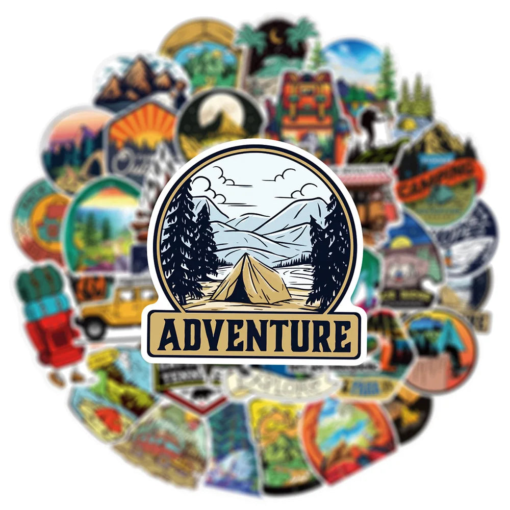 Forest Hiking Camping Stickers Waterproof Decals for Laptop, Phone, Car, Luggage, Bike (10/30/50/100pcs) (Online Order Only)