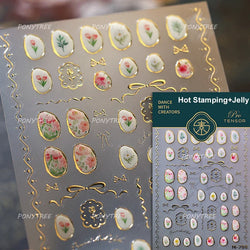 Golden Border Tulip Bloom Flower Bowknot Geometric Frame Metal Workmanship Charming Adhesive Nail Art Sticker Manicure Decals (ONLINE ORDER ONLY)